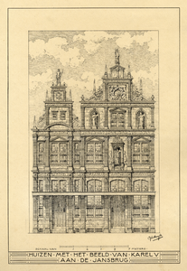 206807 Afbeelding van de gereconstrueerde voorgevel van het huis De Keyser aan de Oudegracht te Utrecht.N.B. Het huis ...
